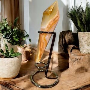 Natural Polished Carnelian Crystal Wand With Metal Stand